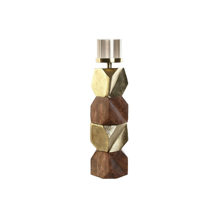 Suport de Lumânări DKD Home Decor Maro Auriu* Aluminiu Geam Lemn de mango 10 x 10 x 51,5 cm