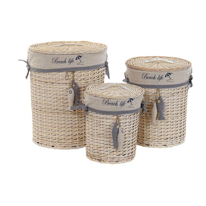 Set de Coșuri DKD Home Decor 47 x 47 x 56 cm Bej Albastru 3 Piese Spirale