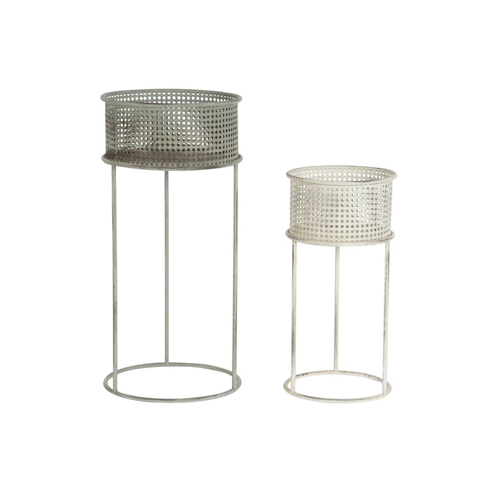 Set de jardiniere DKD Home Decor 33 x 33 x 70 cm Gri Metal Alb Vintage