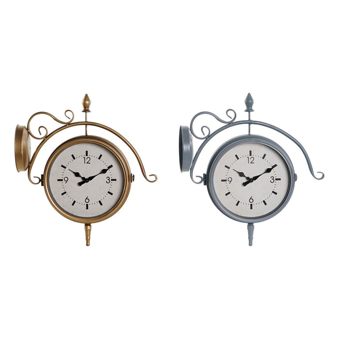 Ceas de Perete DKD Home Decor 43 x 14,5 x 47 cm Geam Gri Auriu* Fier Tradiţional (2 Unități)