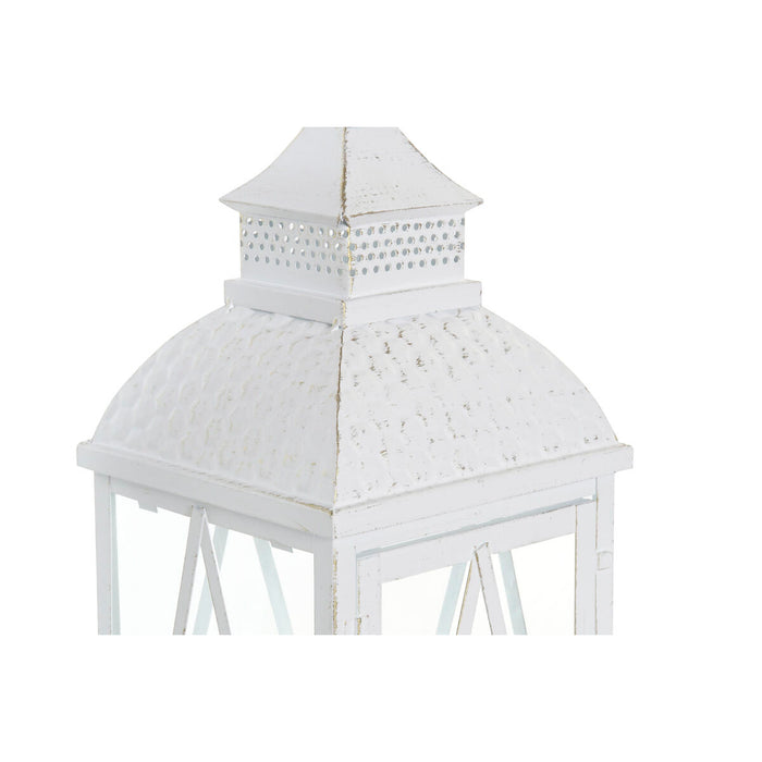 Felinar DKD Home Decor 22 x 22 x 75 cm Geam Metal Alb Shabby Chic