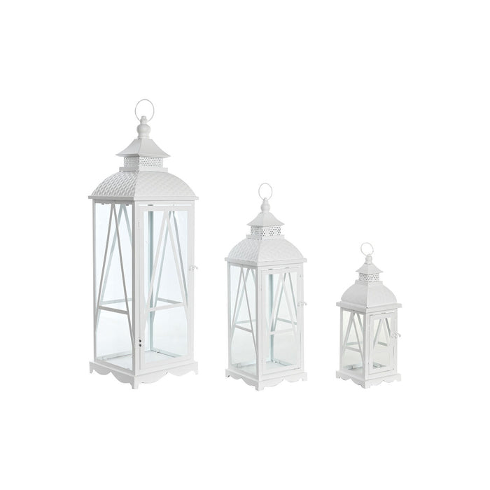 Felinar DKD Home Decor 22 x 22 x 75 cm Geam Metal Alb Shabby Chic