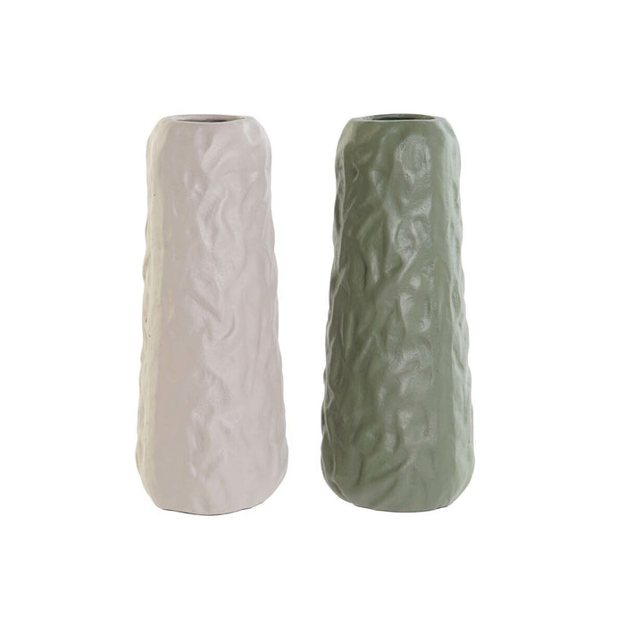 Vază DKD Home Decor Alb Verde Aluminiu 12 x 12 x 30 cm (2 Unități)