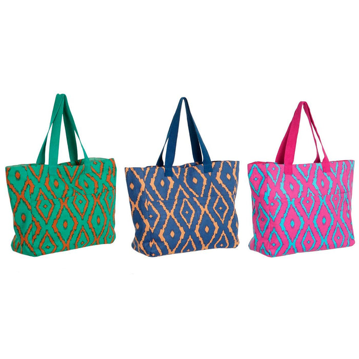 Geantă de Plajă DKD Home Decor Albastru Verde Portocaliu Fucsia 55 x 14 x 35 cm (3 Unități)