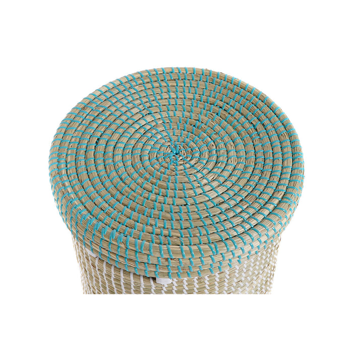 Set de Coșuri DKD Home Decor Albastru Alb Natural Iarbă de mare 44 x 44 x 51 cm