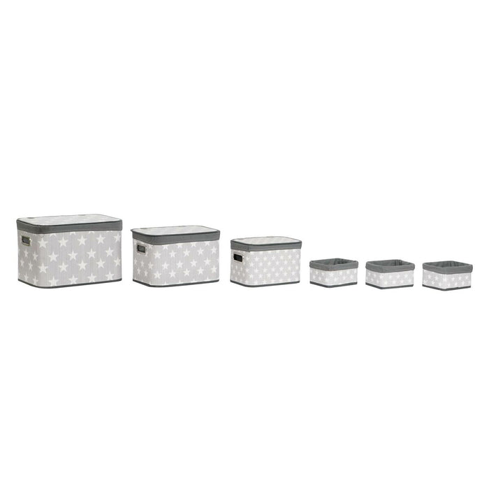 Set de Coșuri DKD Home Decor Alb Gri Bambus Lemn MDF Stele 51 x 35 x 33 cm