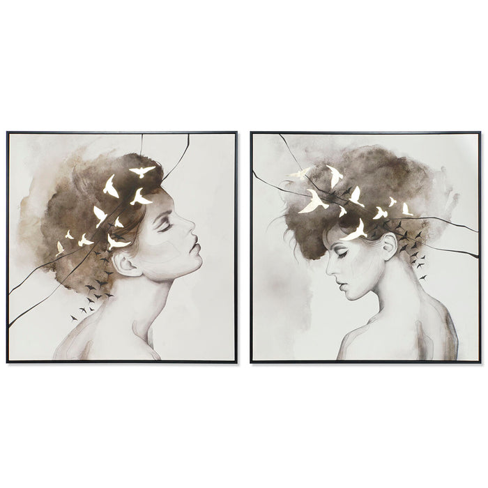 Tablou DKD Home Decor Femeie 100 x 4 x 100 cm (2 Unități)