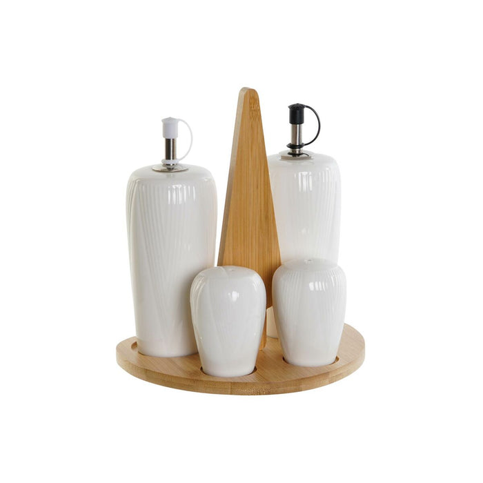 Set pentru asezonat DKD Home Decor Alb Natural Bambus Porțelan 18 x 15 x 20 cm 5 Piese