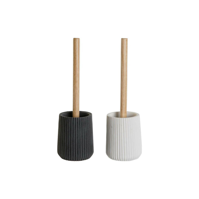 Perie pentru toaletă DKD Home Decor Alb Gri Lemn Rășină 10,5 x 10,5 x 37 cm (2 Unități)