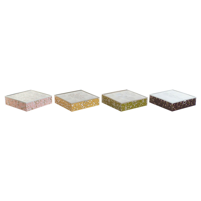 Cutie pentru infuzii DKD Home Decor Verde Muştar Maro închis Metal Geam Lemn MDF (4 Unități)
