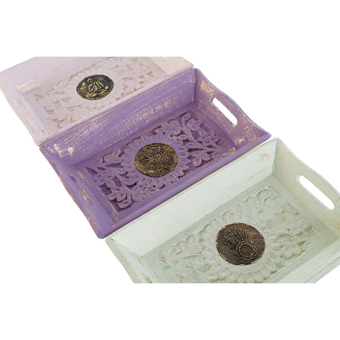 Suporturi pentru depozitarea articolelor din buzunare DKD Home Decor Metal Lemn de mango Indian 24 x 15 x 4 cm (6 Unități)