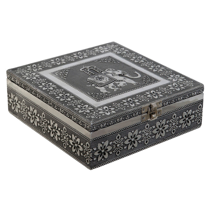 Casetă de Bijuterii DKD Home Decor Argintiu Albastru celest Lemn Aluminiu 18 x 18 x 6 cm