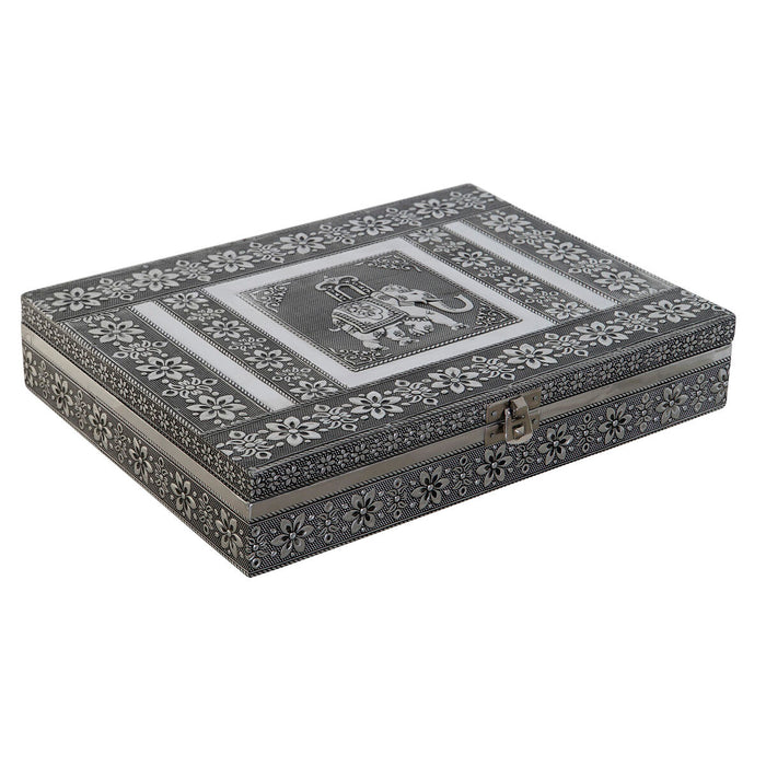 Casetă de Bijuterii DKD Home Decor Argintiu Albastru celest Lemn Aluminiu 27,5 x 20 x 5,4 cm