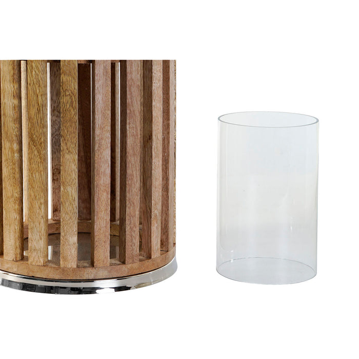 Suport de Lumânări DKD Home Decor Maro Argintiu Natural Geam Lemn de mango 20 x 20 x 50 cm