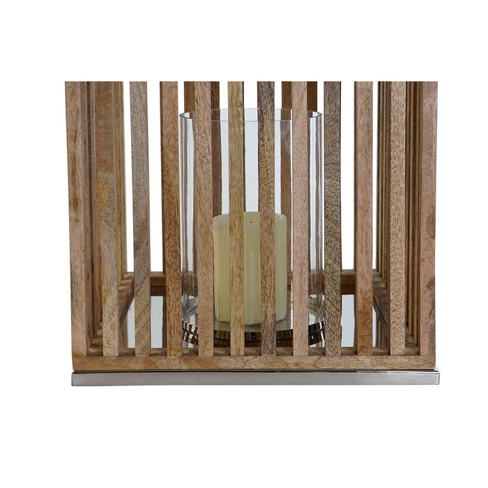 Suport de Lumânări DKD Home Decor Maro Argintiu Natural Geam Lemn de mango 31 x 31 x 35 cm
