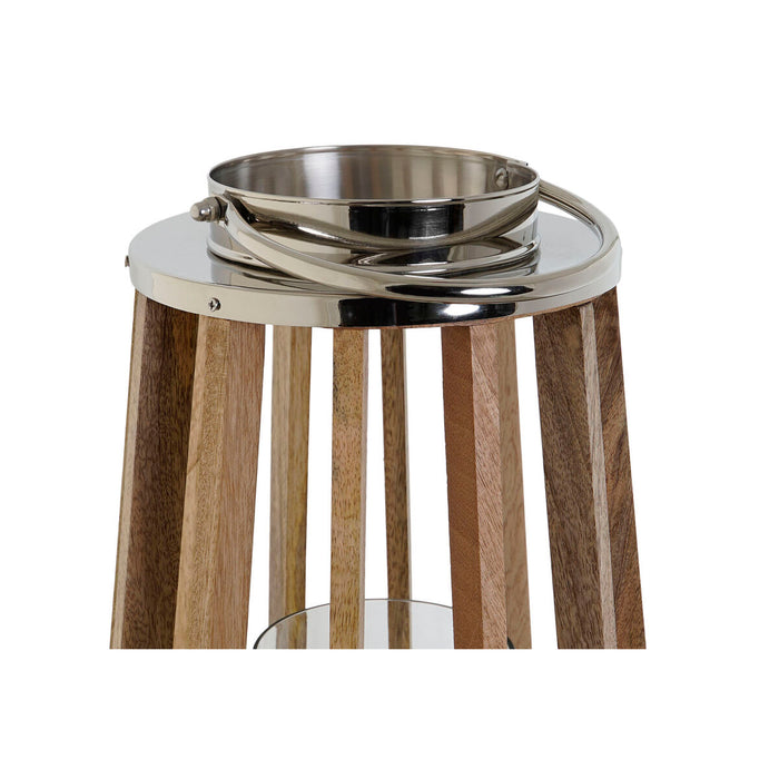 Suport de Lumânări DKD Home Decor Maro Argintiu Natural Geam Lemn de mango 32 x 32 x 51 cm