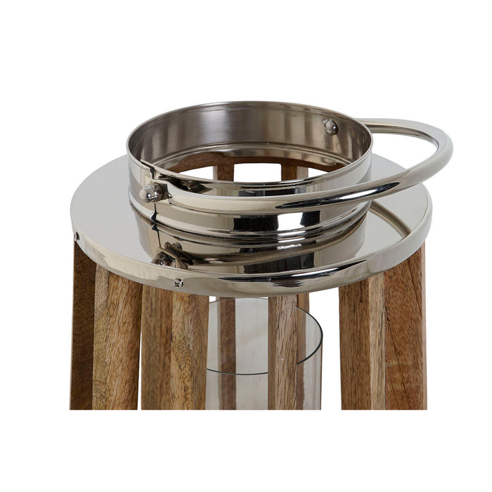 Suport de Lumânări DKD Home Decor Maro Argintiu Natural Geam Lemn de mango 26 x 26 x 31 cm