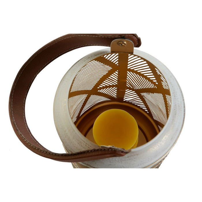 Set de Suporturi de Lumânări DKD Home Decor Alb Auriu* Piele Metal 25 x 25 x 45 cm (3 Unități)