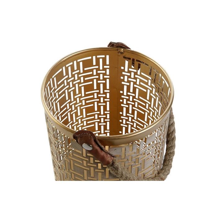 Set de Suporturi de Lumânări DKD Home Decor Alb Auriu* Iută Metal 25 x 25 x 35 cm (3 Unități)