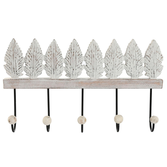 Cuier de perete Home ESPRIT Alb Negru Metal Lemn de mango Frunză 41 x 6,5 x 16,5 cm