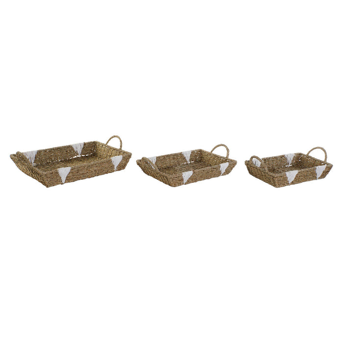 Set de Tăvi Home ESPRIT Alb Natural Metal 51 x 30,5 x 13 cm (3 Unități)