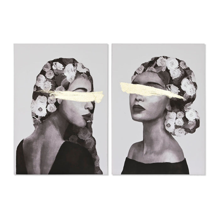 Tablou Home ESPRIT Femeie Auriu* Modern 70 x 3,7 x 100 cm (2 Unități)