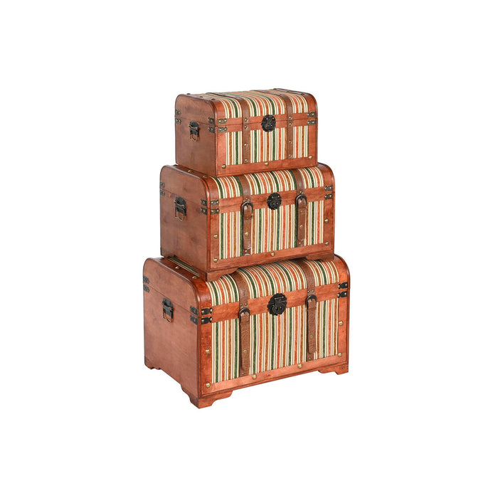 Set de Cufere Home ESPRIT Maro Multicolor Lemn Pânză Colonial 61 x 43 x 42,5 cm (3 Unități)