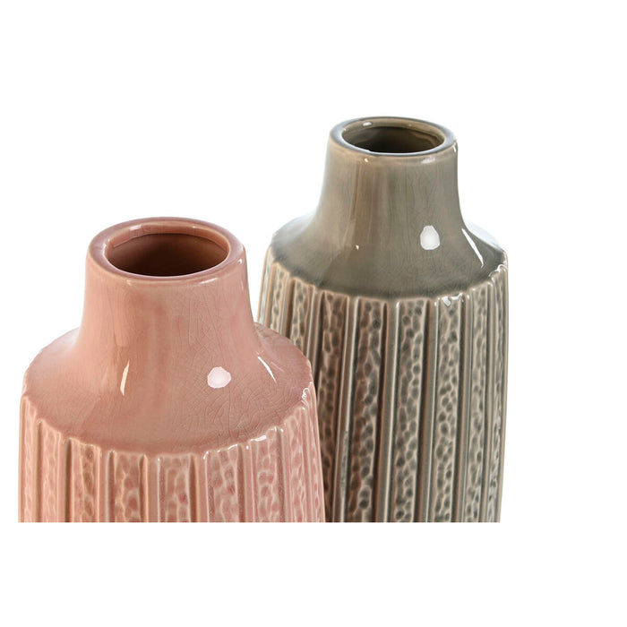 Vază Home ESPRIT Roz Gri deschis Porțelan 16 x 16 x 38 cm (2 Unități)