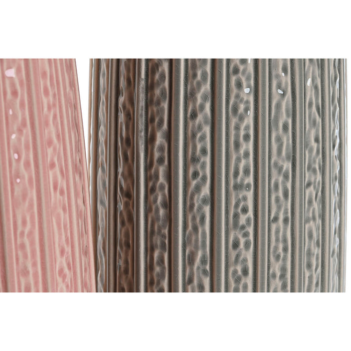 Vază Home ESPRIT Roz Gri deschis Porțelan 16 x 16 x 38 cm (2 Unități)