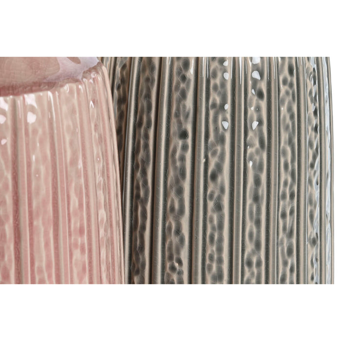 Vază Home ESPRIT Gri Roz Porțelan 15 x 15 x 31 cm (2 Unități)