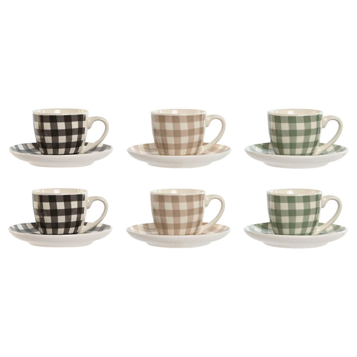 Set de 6 Căni cu Farfurie Home ESPRIT Verde Bej Gri Porțelan 90 ml 8,5 x 6,2 x 5,5 cm