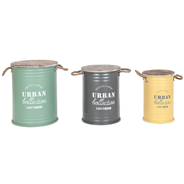 Set de Cufere Home ESPRIT Galben Verde Gri Maro închis Metal Vintage 38 x 38 x 48 cm
