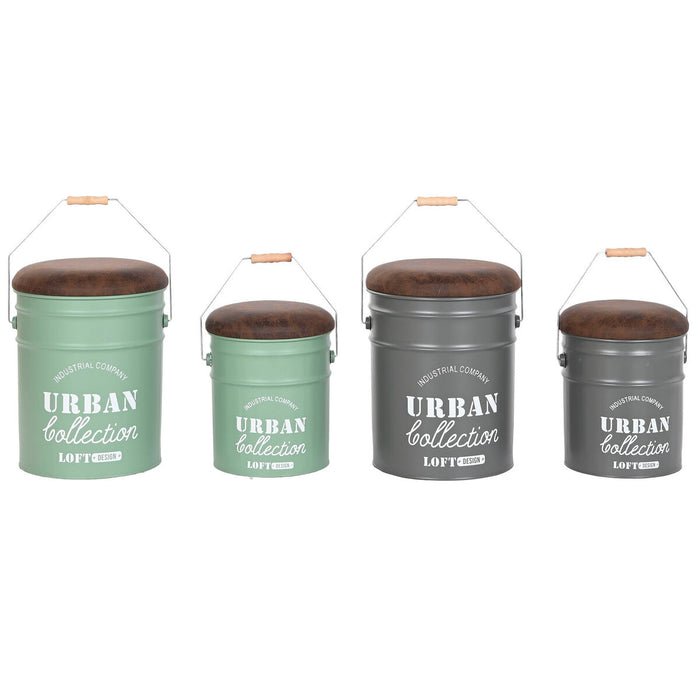 Cufăr Home ESPRIT Verde Gri Maro închis Metal Vintage 31 x 31 x 39,5 cm (2 Unități)