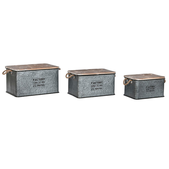 Set de Cufere Home ESPRIT Metal Lemn de paulownia Vintage 60 x 38 x 32,5 cm (3 Unități)