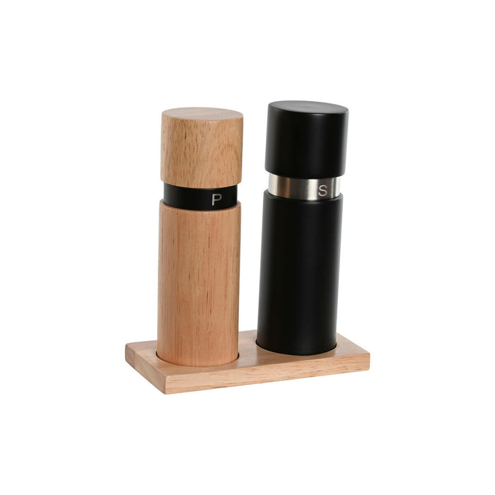 Solniță și Piperniță Home ESPRIT Negru Natural Oțel inoxidabil Lemn de cauciuc 14 x 7 x 16,5 cm