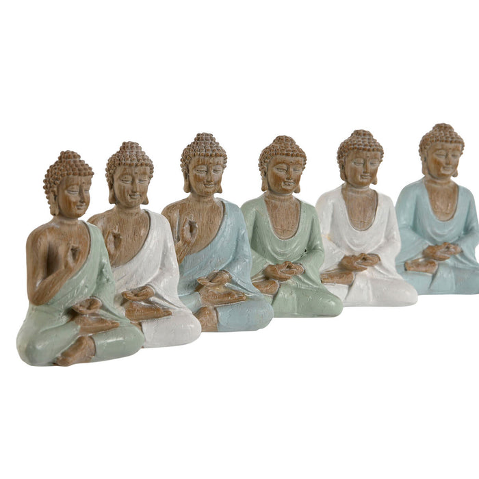 Figură Decorativă Home ESPRIT Alb Verde Turquoise Buda Oriental 6 x 4 x 8,5 cm (6 Unități)