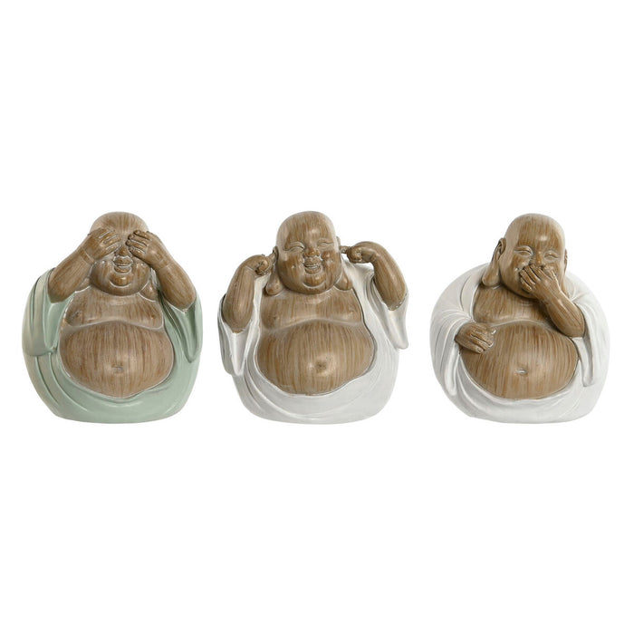 Figură Decorativă Home ESPRIT Alb Verde Buda Oriental 10 x 9 x 10,5 cm (3 Unități)