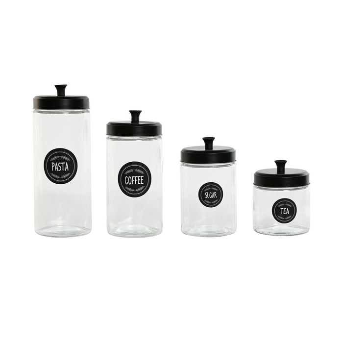 Set de 4 tuburi Home ESPRIT Negru Metal Geam 1 L 1,5 L 1,8 L 10,4 x 10,4 x 26,4 cm