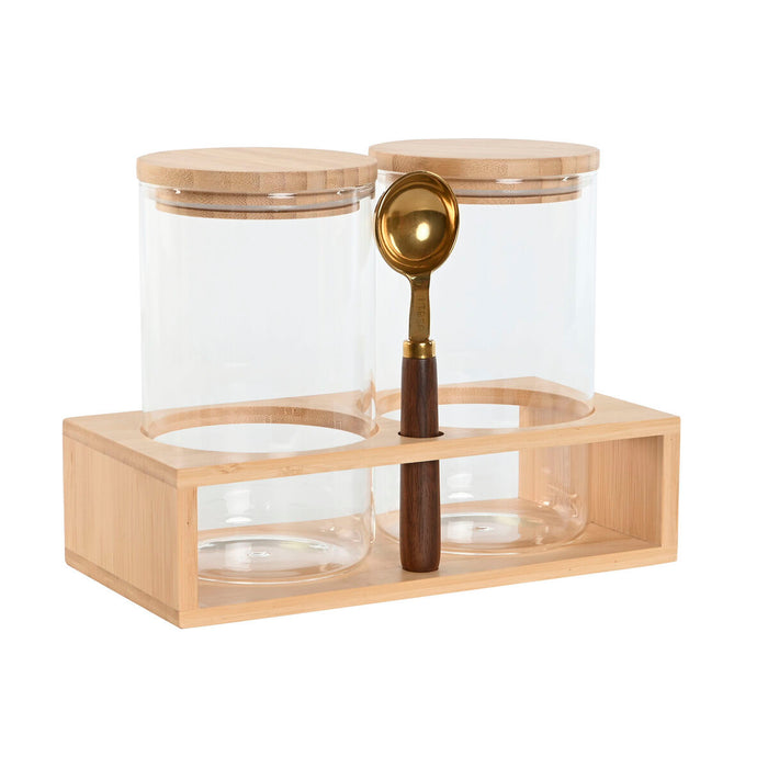 Set de 2 tuburi Home ESPRIT Auriu* Natural Bambus Sticlă borosilicată 24 x 12 x 18,5 cm