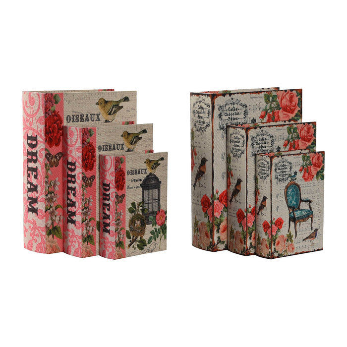 Set de Cutii Decorative Home ESPRIT Maro Lemn Pânză Floral 22 x 7,5 x 30 cm (2 Unități)