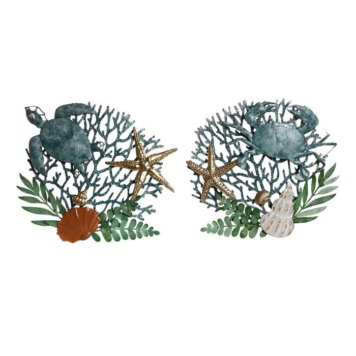 Decorațiune de Perete Home ESPRIT Albastru Auriu* Mediterană 55 x 4 x 48 cm (2 Unități)