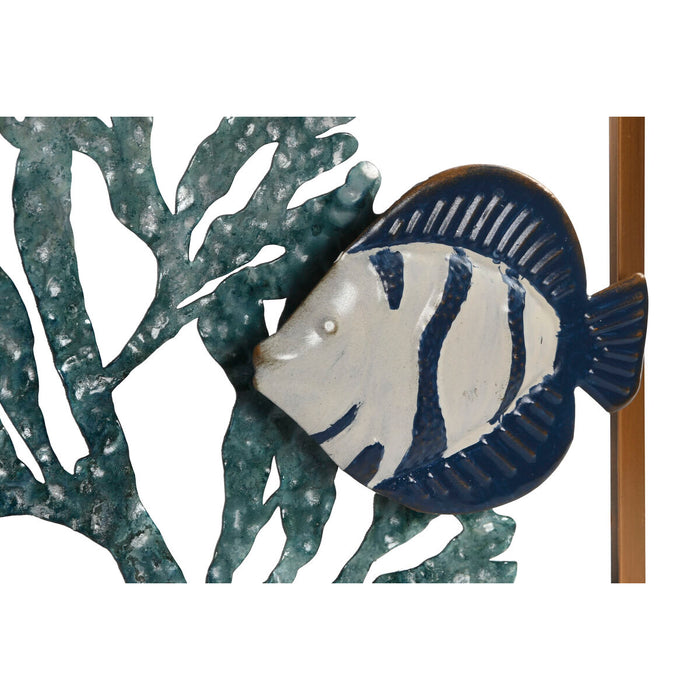Decorațiune de Perete Home ESPRIT Albastru Auriu* Mediterană Pești 50 x 4 x 50 cm (2 Unități)