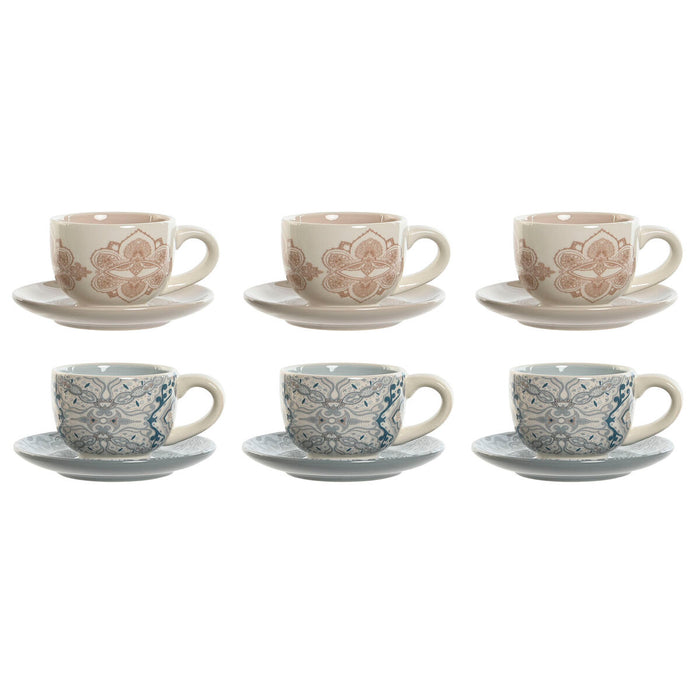 Set de Cești cu Farfurii Home ESPRIT Albastru Bej Metal Dolomite 180 ml 20 x 18 x 20 cm (2 Unități)