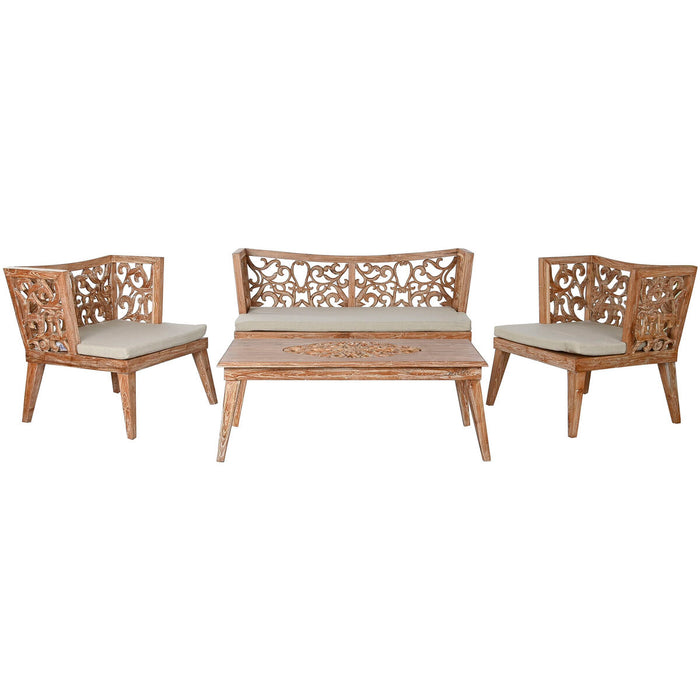 Set masă cu Trei scaune Home ESPRIT Bej Natural Tec 133 x 60 x 70 cm