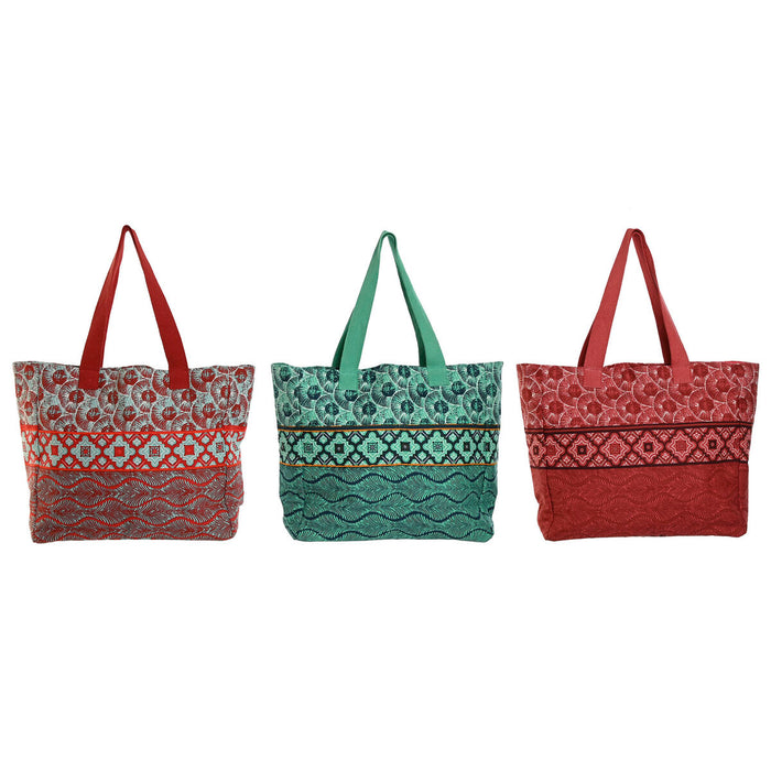 Geantă Damă Home ESPRIT Roșu Verde Coral 55 x 14 x 35 cm (3 Unități)