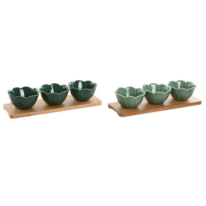 Set de Aperitiv Home ESPRIT Verde Verde inchis Bambus Porțelan Tropical 4 Piese 32 x 10 x 7 cm (2 Unități)