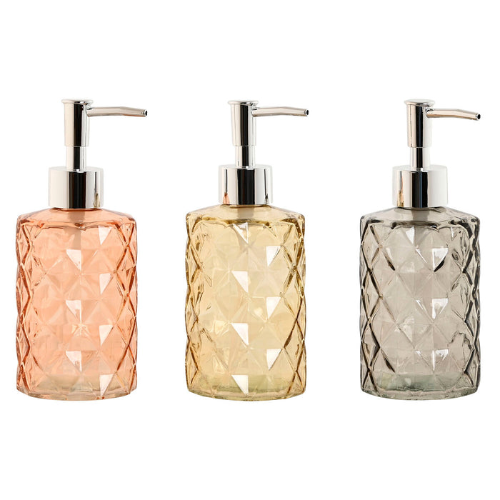 Dozator de Săpun Home ESPRIT Galben Gri Chihlimbar Argintiu Geam ABS 320 ml 7,5 x 7,5 x 17,5 cm (3 Unități)