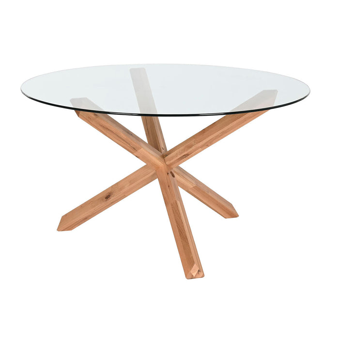 Masă de Sufragerie Home ESPRIT Natural Sticlă Temperată dubové dřevo 130 x 130 x 75 cm