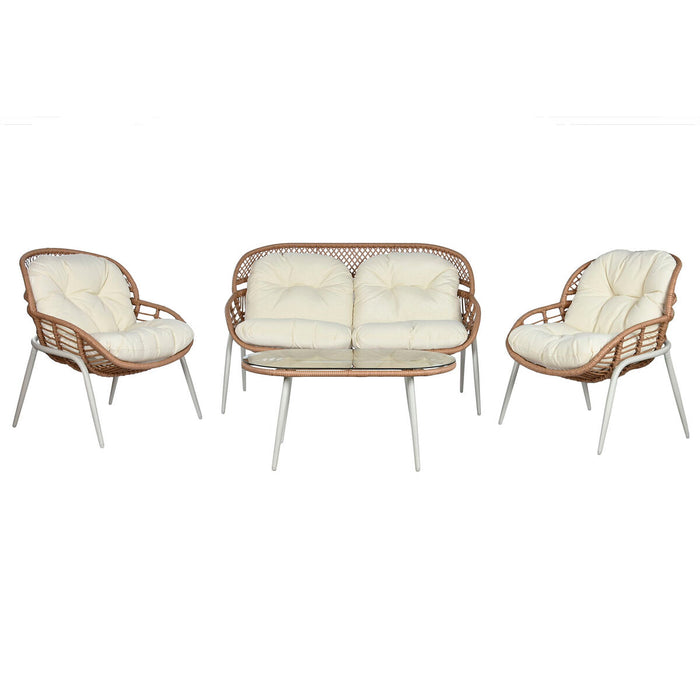 Set masă cu Trei scaune Home ESPRIT Alb Negru Bej Metal Geam ratan sintetic 130 x 76 x 83 cm
