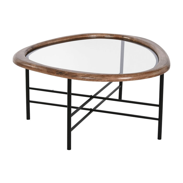 Masa de Cafea Home ESPRIT Maro Negru Natural Geam Lemn de brad 76 x 81 x 38 cm